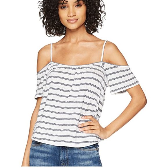 BB Dakota Tops - BB DAKOTA Striped Linen Cold Shoulder Tank Top